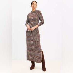 NWT. Loft Houndstooth Mock Neck Midi Dress. Large.